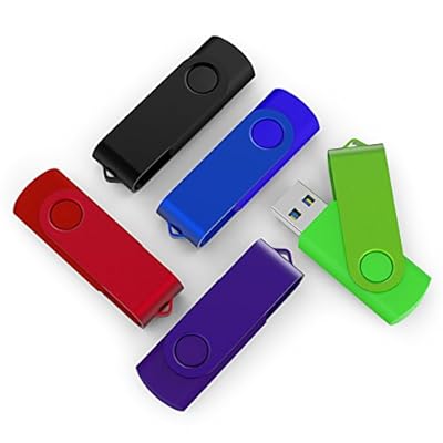 TOPESEL 5 Pack USB 2.0 Flash Drive Memory Stick Thumb Drives (5 Mixed Colors: Black Blue Green Red Silver)
