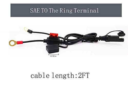 Wanheyao 5-Pack SAE to O Ring Terminal Harness Wire 2 Pin Lug Cable Eyelet Extension Charge Cord Lead for Motorcycle Car Tractor 10A Fuse 2FT Long - Thumbnail 2