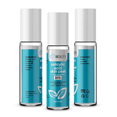 SALICYLIC Acid 30% Chemical Peel with Beta Hydroxy BHA For Rosacea, Blackheads, Whiteheads, Clogged Pores, Seborrheic Keratosis, Wart Remover, Dandruff, Bumpy Oily Acne Skin (15 ml Roll-On)