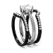 Bellux His and Hers Engagement Rings for Women - Wedding Rings for Women - Couples Rings - Promise Rings for Couples - Stainless Steel 1.03 Carats 3-Piece CZ Ring Sets & Mens Matching Black Bands