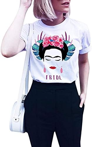 Womens Frida Kahlo Shirts Personalized Artist Summer Short Sleeve Graphic Tees Tops