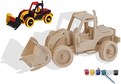 iPuzzle 3D Wooden Puzzle Bulldozer Wooden Craft Model Includes Painting Tools