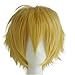 Alacos Unisex Cosplay Show Short Straight Hair Wig Women Men Cartoon Anime Con Party Dress Full Wigs Golden Wig+ Free Wig Cap