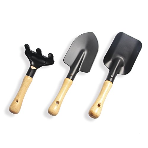 3-Piece Mini Garden Hand Tool Set Wooden Handle Iron Garden Tools Planting Tools Shovel +Spade+ Rake Trowel Wood Handle Metal Head Gardener