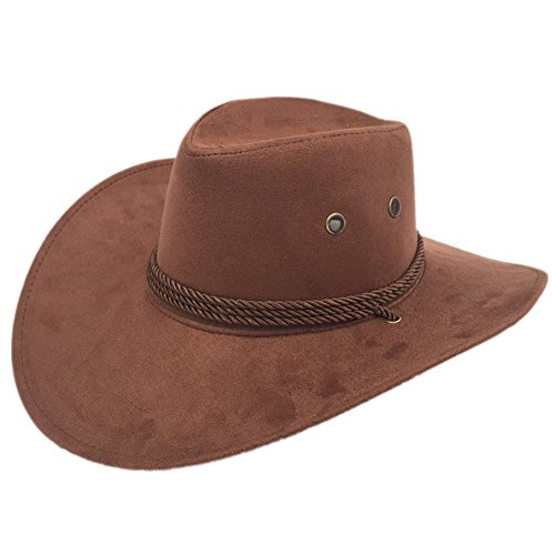 Sandy Ting Men's Outback Faux Felt Wide Brim Western Cowboy Hat (Coffee1)