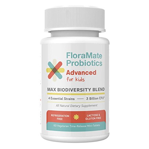 Floramate Kids Probiotics Max Biodiversity Blend - 4 Essential Strains - 3 Billion CFU - Easy to Swallow - 60 Ct. Time Release (Probiotics For Kids)