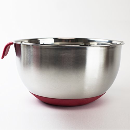 HUJI 3 Piece Stainless Steel Mixing Bowls Set with Pouring Spouts & Non