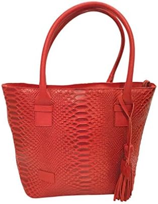 Gaspy Angela Women's Tote Style Handbag - Handmade from 100 Percent Genuine Colombian Leather (Red, Anaconda Pattern)
