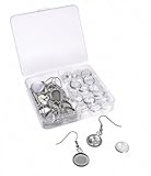 Shapenty Stainless Steel Earring Wire Hooks Clasp with 12mm Round Post Cup Tray and Glass Dome Cabochon Setting for DIY Dangle Earrings Jewelry Finding Making, 20PCS/10Pairs (Silver)