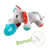 Hombae Baby Pacifier Holder Stuffed Animal for Baby Girls, Infant Soothie Pacifier and Teether Holder with Clip, BPA-Free Baby Shower Gift for Boys & Girls, Elephant