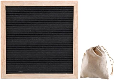 JINGOFFICE Changeable Felt Letter Board,10"×10", Includes Solid Wooden Frame and 290 Plastic Letters, Numbers, Punctuaion, Wall Mounting Hook, Plus Free Letter Bag Made of Cottom-ramie Fabrics (Black)