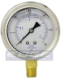 NUEVO relleno de acero inoxidable Líquido Pressure Gauge WOG Agua Petróleo Gas 0 a 30 PSI Lower Mount 0 30 psi 1 4" NPT dial de 2.5" Face para Compresor hidráulico tanque de aire