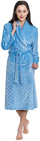Cozy and Curious Foil Printed Small Dots/Stars Royal Plush Robe (Blue, Small)