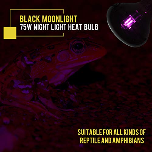 OMAYKEY 75W 2 Pack Infrared Moonlight Heat Lamps Black Glass Cover Night Heat Light Bulbs for Reptile Amphibian & Other Animal Heating Use - Thumbnail 3