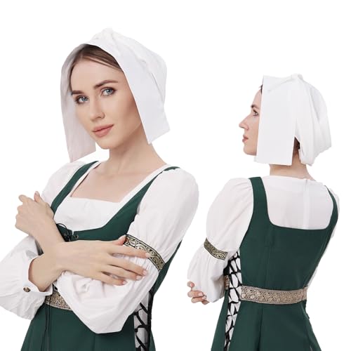 UJUROU Medieval Womens Coif Cap Renaissance Victorian Bonnet Peasant Amish Hat 15th Century Coif Halloween Cosplay Accessory (White) at Amazon