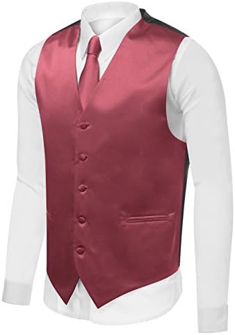 Azzurro Men's Dress Vest Set Neck Tie, Hanky for Suit or Tuxedo, Medium, Burgundy V21