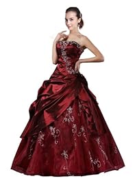 DLFASHION Vestido de graduación de tafetán bordado sin tirantes de línea A