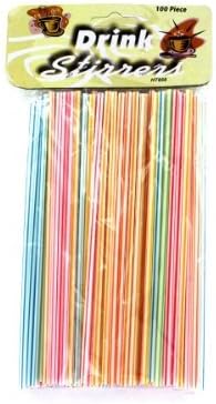 100pc Disposable Striped Drink Stirrers Set - Plastic - 6-inches Long