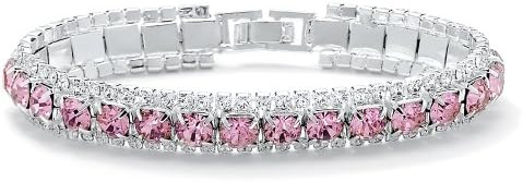 Round Simulated Birthstone Accent Silvertone Tennis Bracelet 7" - June - Simulated Alexandrite