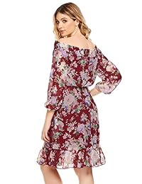 Vestido de gasa de manga larga con volantes y hombros descubiertos para mujer