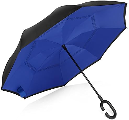 Rainlax Inverted Umbrella Double Layer Windproof UV Protection Reverse Folding Umbrellas for Car Rain Outdoor with C-Shaped Handle with PR5R-M59JFW-TDHT6G