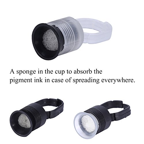 Tattoo Ink Ring, 100pcs Tattoo Ink Ring Pigment Ink Holder Container Cup with Sponge Eyebrow Tattoo Kits(Black Ring, White Cup)