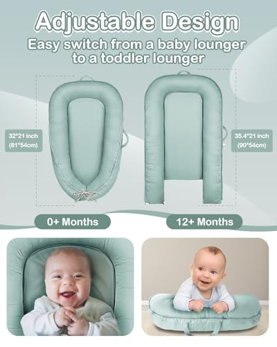 Baby Lounger - Infant Lounger for Newborn 0-24 Months, Pure Cotton Breathable Baby Nest Lounger Cover, Newborn Essentials for Baby Boys & Girls, Portable Baby Lounger for Home and Travel