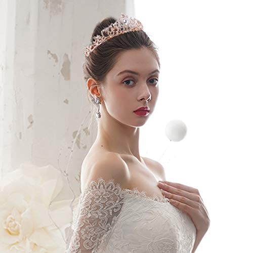 Didder Rose Gold Crystal Tiara Crown Headband Princess Elegant Crown with combs for Women Girls Bridal Wedding Prom Birthday Party - Thumbnail 5