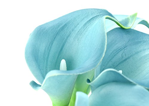FiveSeasonStuff 10 Stems of Real Touch Calla Lillies (Latex) Artificial Flower Bouquet, Perfect for Wedding, Bridal, Party, Home Office Décor DIY (Milky Blue) - Thumbnail 3