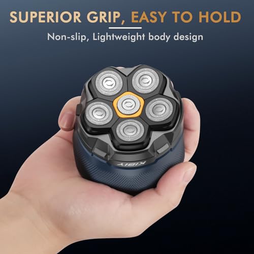 Bald Razor Men's Electric, Kibiy Head Shaver for Bald, IPX7 Waterproof Head Shaver for Bald, LED Display & Type-C Charge, Head Shavers, 6D Magnetic Head, Blue Grey