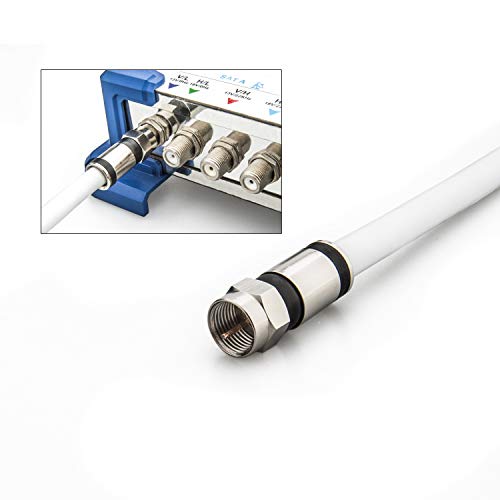 GTOTd Coaxial Cable (4 Feet) with RG6 Coax Cable Connector (and F-Type Cable Extension Adapter) White Coax Satellite TV 75 Ohm Cable