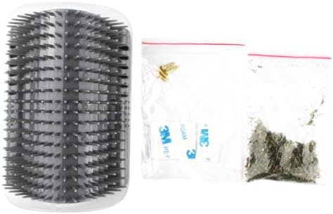 Cat Self Groomer Hard Plastic Wall Corner Grooming Brush Massage,Remove Shedding Hair with Catnip Pouch,Screws,Double-Sided Tapes for Long and Short Fur Cats,Kitties,Kittens