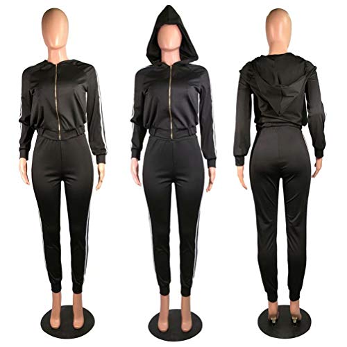 Women 2 Piece Long Sleeve Striped Cardigan and High Waist Long Legging Outfits Activewear Set Black L