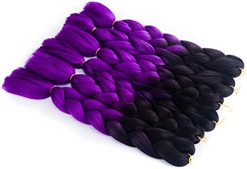 BILSTAL Jumbo Braid Hair 6pcs/lot Synthetic Expressions Hair Extensions Cheap Braiding Hair Extensions (Color:Black Purple )