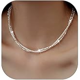 Elegant Layered Pearl Choker Necklace for Women Twisted Two Strand Statement Collar Necklaces Sparkling Faux Pearl Beaded Necklace Fashion Jewelry