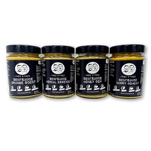 Fred & Fred Senfsaucen Set – 4x 290g Glas Senf Geschenkset – Senfsorten Sortiment – Senf Geschenke für Männer & Frauen