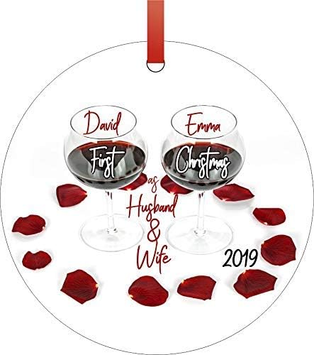 ymot101 Ornament Just Married First Christmas as Husband and Wife 2019 Ornaments You Can Personalize Round Shaped Flat Aluminum Semigloss Christmas Ornament Tree Decoration