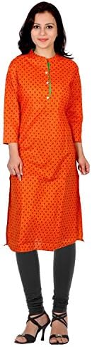 RISHABH Women's Cotton Straight Jaipuri Kurti S Orange