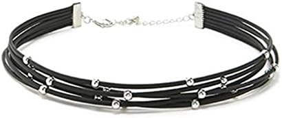 DARLING HER Punk Women Necklace Collares Multi-Storey Black PU Rope Metal Ball Series Short Chokers Necklace Imitation Rhodium Plated 45cm