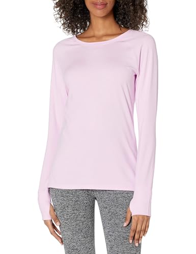 AMAZON ESSENTIALS LONG SLEEVE WORKOUT TOP FOR WOMEN, BRUSHED TECH STRETCH CREWNECK, ATHLETIC, MEDIUM (AVAILABLE IN PLUS SIZE), PALE PINK
