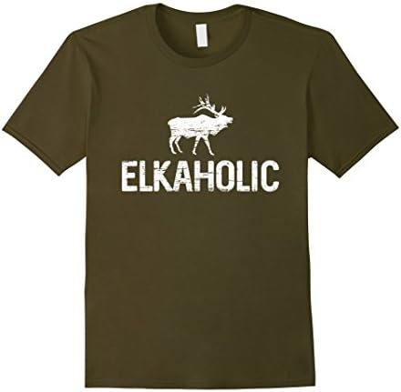 Men's Elkaholic T Shirt - Funny Elk Hunting T-Shirt XL Olive