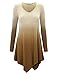 Lock and Love WT1050 Womens V Neck Long Sleeve Dip Dye Handkerchief Hem Tunic Top XL BROWN