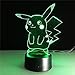 3D Illusion LED Night Light,7 Colors Gradual Changing Touch Switch USB Table Lamp for Holiday Gifts or Home Decorations (Pokemon Pikachu)