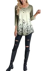BAISHENGGT Women's 3/4 Sleeve Tunic Tops Floral