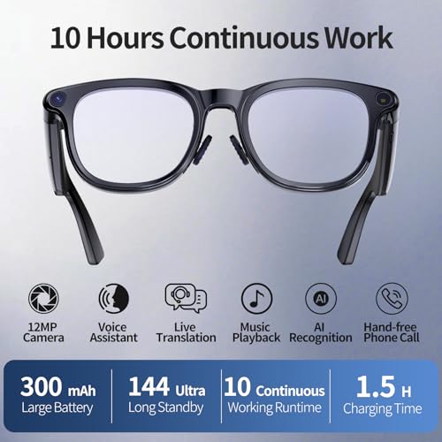 Comforniture AI Smart Glasses with 4K Camera, 8MPW Anti-Shake Bluetooth Glasses, 1080P Video Recording Dual Mic Noise Reduction, Real Time Translation&Simultaneous Interpretation