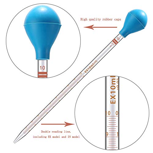 10ML Glass Graduated Droppers Pipettes Dropping Pipettes Fluid And Liquid Pipettors with Big Rubber Caps 4 Pcs
