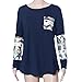 Gillberry Womens Ladies Pocket Sequins Splice Long Sleeve Tops T Shirt Blouse (S, Navy)