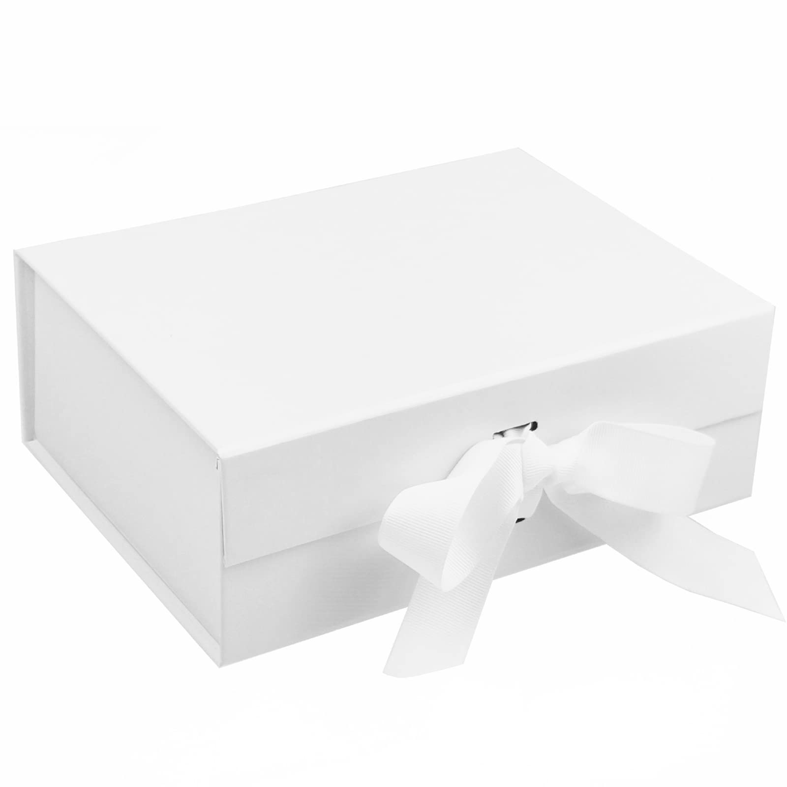 White Magnetic Gift Boxes with Lids, 265x190x80 mm Large Gift Boxes for Presents, Luxury Sturdy Foldable Cardboard Box with Ribbon, Magnetic Closure (Pack of 2)