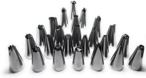 Boss Baker 27pcs Cake Cupcake Pastry Decoration Set Includes 24pcs Professional Stainless Steel Piping Nozzle Tips 2 Reusable Couplers and 1 Reusable Silicone Piping/Icing Dispensing Bag