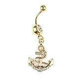 Crystal Rhinestone Anchor Dangle Navel Belly Button Barbell Ring Body Piercing (Golden)